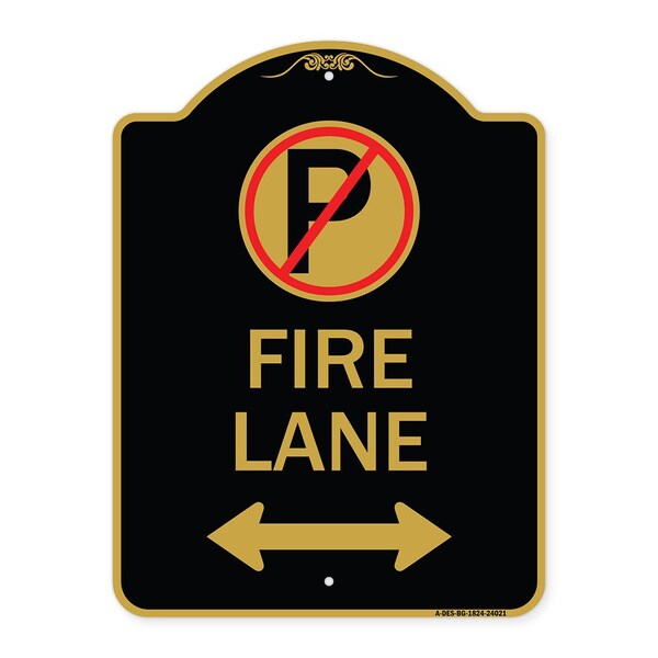 Fire Lane No Parking & Arrow Pointing Left & Right Heavy-Gauge Alum Sign, 18" x 24", BG-1824-24021
